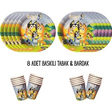 Bluey Tema Uyumlu Baskılı 8 Kişilik Tabak , Bardak Set