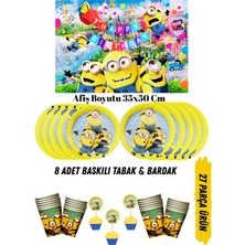 Minions Minyonlar Temalı Doğum Günü Tabak , Bardak , Afiş Seti