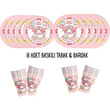 My Melody My Melodi Tema Uyumlu Baskılı 8 Kişilik Tabak , Bardak Doğum Günü Set
