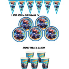 Hotwhels Ateşli Tekerler 24 Kişilik Tabak , Bardak , Flama Bayrak Doğum Günü Set