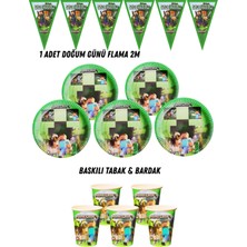 Minecraft 40 Kişilik Tabak , Bardak , Flama Bayrak Doğum Günü Set