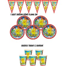 Pokemon Pikachu 32 Kişilik Tabak , Bardak , Flama Bayrak Doğum Günü Set