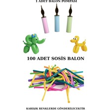 Karışık Renklerde Uzun Ince Sosis Balon 100 Adet & 1 Adet Büyük Balon Pompası