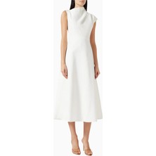 Rafaela Drapeli Midi Elbise, Off White Zarif Abiye Şık Tasarım