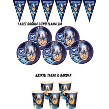 Kaptan Amerika America 16 Kişilik Tabak , Bardak , Flama Bayrak Doğum Günü Set