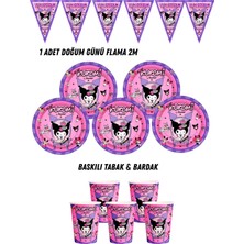 Kuromi 24 Kişilik Tabak , Bardak , Flama Bayrak Doğum Günü Set