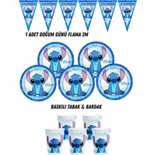 Stitch Lilo & Stiç 24 Kişilik Tabak , Bardak , Flama Bayrak Doğum Günü Set