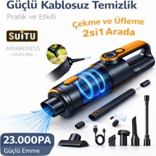 On6 Store 23.000 PA SUITU Çekim Gücü 2’si 1 Arada Araç İçi El Süpürgesi – Çekme & Üfleme Özellikli, Fırçasız Motor, Çok Başlıklı, Taşınabilir Güçlü Vakum