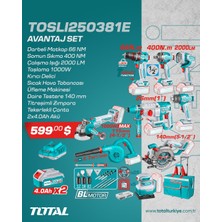 Total 9'lu Akülü Taşlama Darbeli Matkap Set 4.0 Ah 6.0 Ah Üç Akü Profesyonel Çantalı ve Aksesuarları