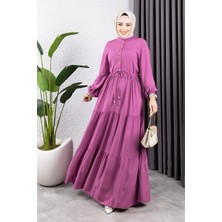 Lizay Belden Bağcıklı Viskon Elbise  Gül Kurusu - Gül Kurusu - 50