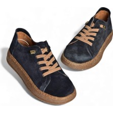 Fox Shoes V999060502 Lacivert Hakiki Deri Süet Kadın Spor Ayakkabı Sneakers
