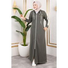 Lizay Kuş Gözü Şerit Detay Spor Ferace Haki - Haki - 48