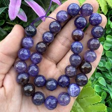 Fasetli Mor Damarlı Akik Taşı 12 mm