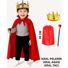 Dinç Store 44 Çocuk Kral Kostüm Seti – Kırmızı Pelerin, Taç ve Asa (90 Cm) DINÇSTORE-4522