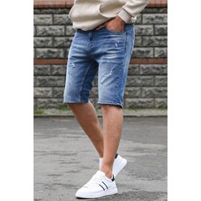 Madmext Erkek Mavi Slim Fit Jean Şort 6350