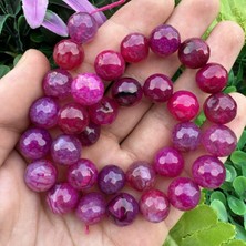 Fasetli Küre Pembe Akik Taşı 12 mm