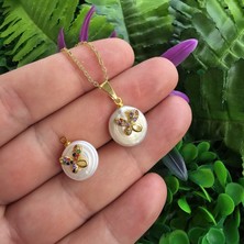 Zirkon Kelebek Doğal Inci Kolye