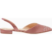 Lerina Rose Saten Taşlı Slingback Ayakkabı, Italyan Zarafeti
