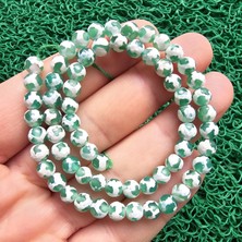 Yeşil Beyaz Faset Küre Tibet Akik Taşı 6 mm