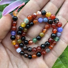 Fasetli Küre Renkli Mix Akik Taşı 6mm