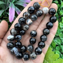 Fasetli Siyah Mix Akik Taşı 12 mm