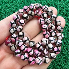 Pembe Siyah Faset Küre Tibet Akik Taşı 8 mm