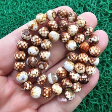 Kahve Beyaz Faset Küre Tibet Akik Taşı 8 mm