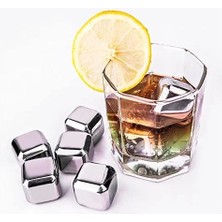 Dinç Store 44 6'lı Çelik Metal Kaplama Viski Taşı Soğutma Buz Küpü DINÇSTORE-4522