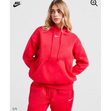 Nike Kadın Kırmızı Oversized Pullover Hoodie Uzun Kol Kapüşonlu Geniş Kalıp Fleece