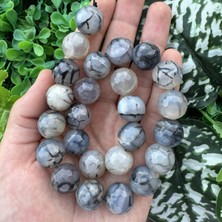 Fasetli Küre Gri-Siyah Damarlı Akik Taşı 16MM