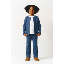 Magu Kız Çocuk Pamuklu Mavi Fitilli Hırka Pantolon Takım – Düğmeli Hırka, Ispanyol Paça