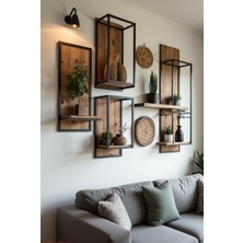 Mavi Trend 4'lü Duvar Rafı Dekoratif Metal Modern Duvar Ünitesi Salon, Oturma Odası Duvar Rafı Ahşap, Metal