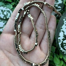 Tila Çift Delikli Soft Gold Hematit Taşı 4X2MM