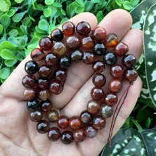 Fasetli Küre Kahverengi Siyah Akik Taşı 8 mm