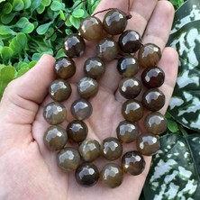 Fasetli Küre Kahverengi Akik Taşı 14MM