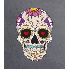 Sticker Dizayn Çiçek Desenli Kurukafa Sticker - Araba Oto Motosiklet Karavan Cam Sticker - 00076