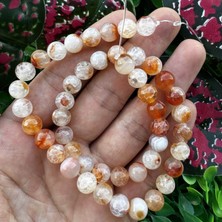 Küre Turuncu-Şeffaf Beyaz Akik Taşı 8 mm