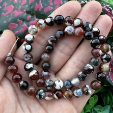 Küre Kızıl Kahve Siyah-Beyaz Akik Taşı 8 mm