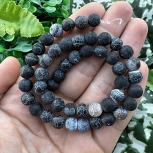 Mat Küre Akik Taşı Siyah Beyaz 8 mm