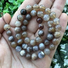 Fasetli Küre Koyu Bej Mix Akik Taşı 8 mm