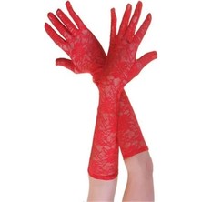 Dinç Store 44 Kırmızı Renk Orta Boy Dantelli Eldiven DINÇSTORE-4522