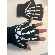 Airbrush Tattoo Iskelet Kuru Kafa Parmaksız Kesik Yarım Parmak Eldiven Model6