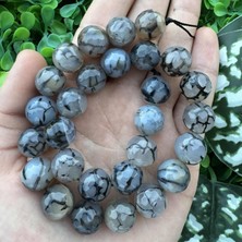 Fasetli Küre Gri-Siyah Damarlı Akik Taşı 14MM