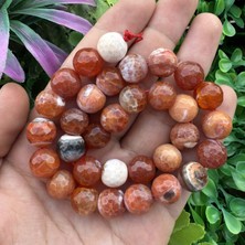 Fasetli Turuncu-Beyaz Akik Taşı 12 mm