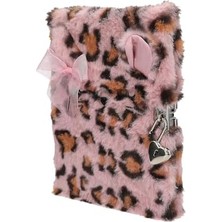 13357 Cosy Cat - Kilitli Dergi, Pembe Kahverengi Leopar Kürklü Dergi, Yazıtlar Için 96 Çizgili ve Resimli Sayfalar