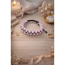 Enfera Doğal Taş Doğal Taş Pembe Kuvars Taşı Makrome Çift Sıra Bileklik 8 mm