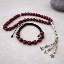 Enfera Doğal Taş Doğal Taş Yakut Taşı Tesbih 33'lü ve Bileklik Makrome 8 mm Set