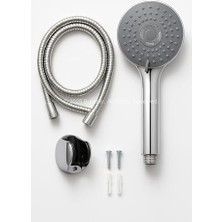 Spiralli Duş Başlığı Seti, 3 Fonksiyonlu Krom Duş Başlığı, 150 cm Duş Hortumu, Mafsallı Başlık, Vida ve Dübel Dahil, Su Tasarruflu, Duvara Monte Banyo Takımı