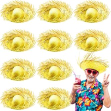 Pazarcan Tropikal Parti Sarı Hasır Hawaii Şapkası