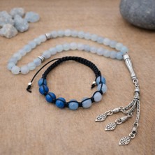 Enfera Doğal Taş Doğal Taş Akuamarin Taşı Tesbih 33'lü Bileklik Set 8 mm